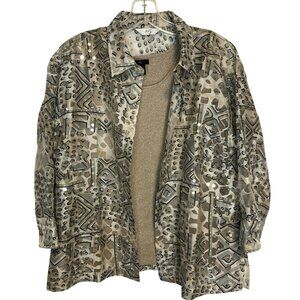 ios Women’s Size S Gold Animal Print Button Up Shirt With Gold Tank Set Sequins